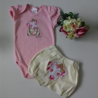 Roupa para Bebê Conjunto Body e Shorts Bordados Cadelinha no Passeio - Rosa
