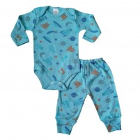 Conjunto Pijama Body e Calça Espaço Sideral - Azul