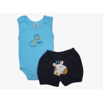 Roupa de Bebê Conjunto Body e Shorts Bordados Girafinha - Azul