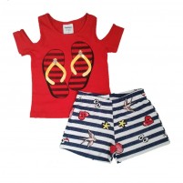 Conjunto Menina Bebê Camiseta e Shorts Chinelinho Verão - Vermelho